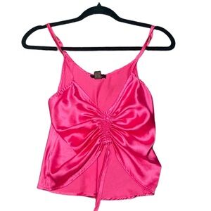 HOT PINK - BARBIECORE - cropped spaghetti strap ruched top